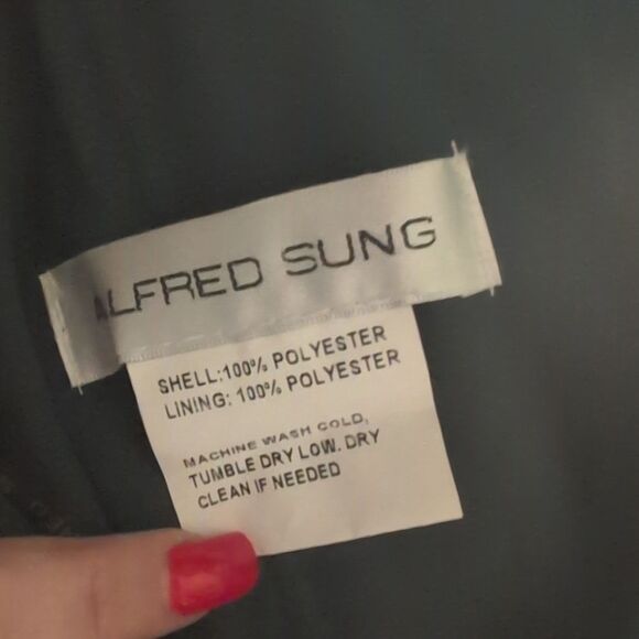 NWT Alfred Sung Sara Gown Strapless Boas Cuff Bodice Satin Dress Evergreen 8 - Picture 8 of 15